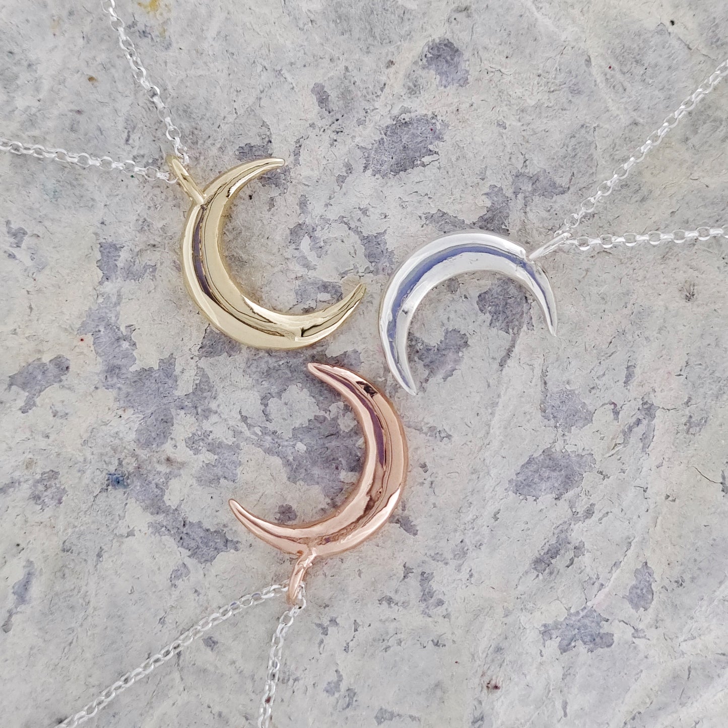 Crescent moon necklace in solid gold or silver
