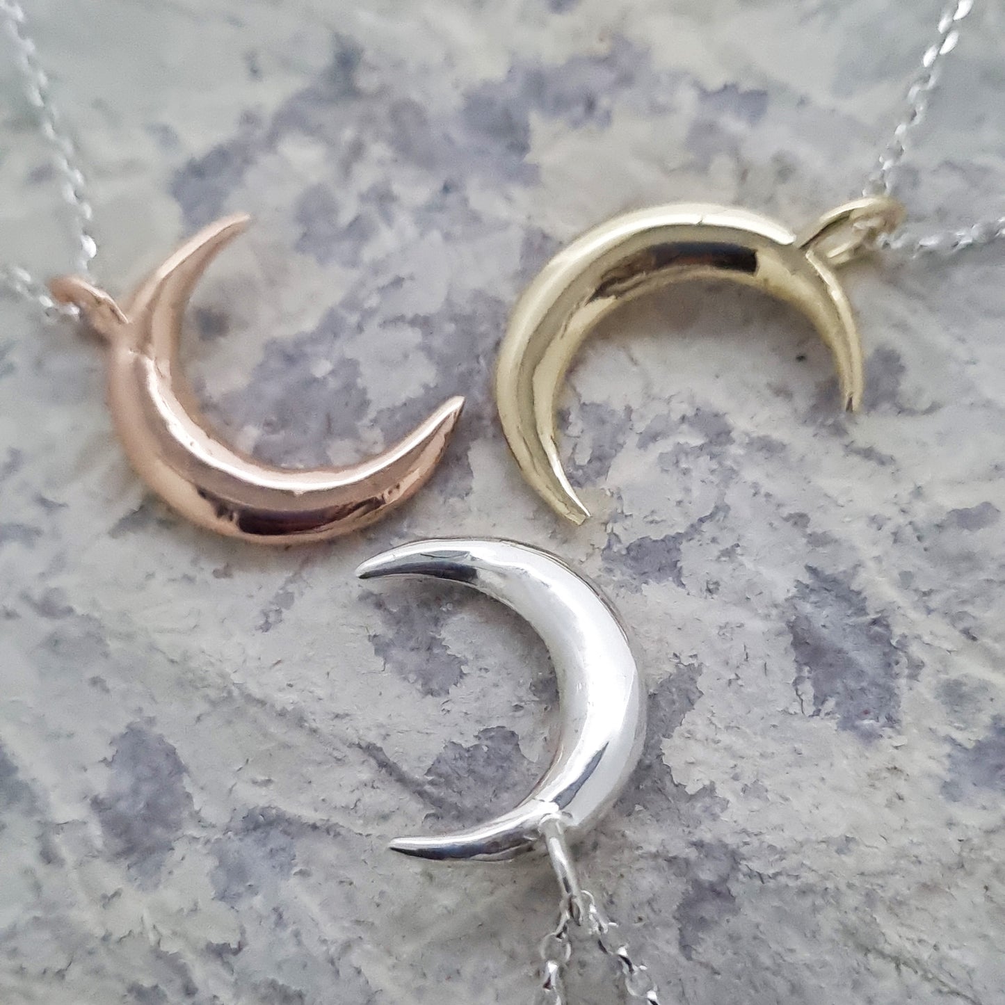 Crescent moon necklace in solid gold or silver