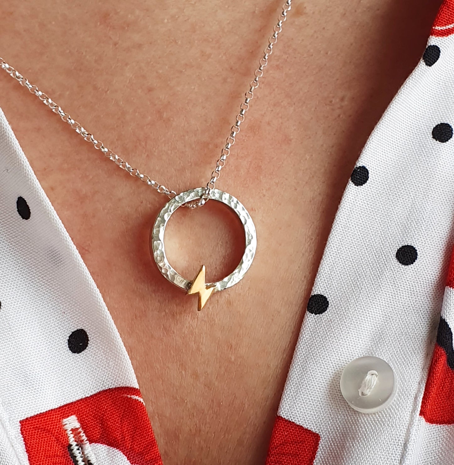 “One Power” necklace with solid gold lightning bolt