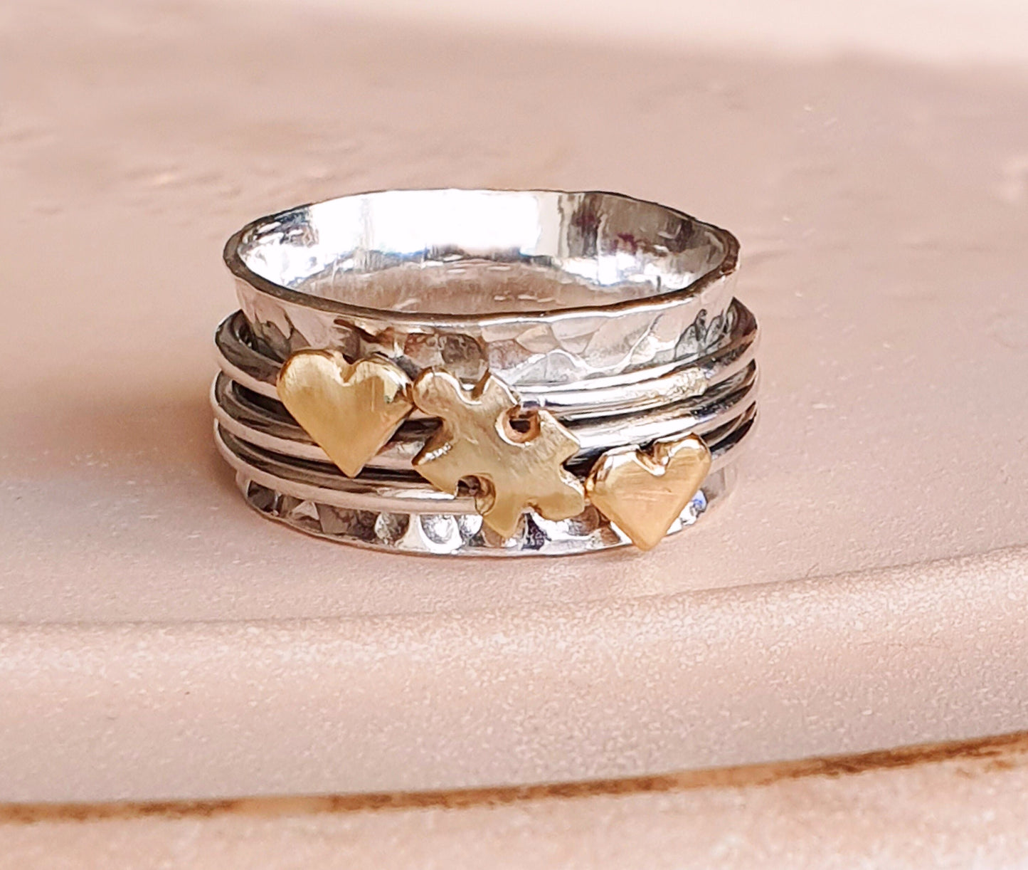 Every Piece Of Me, jigsaw puzzle piece ring with two extra hearts