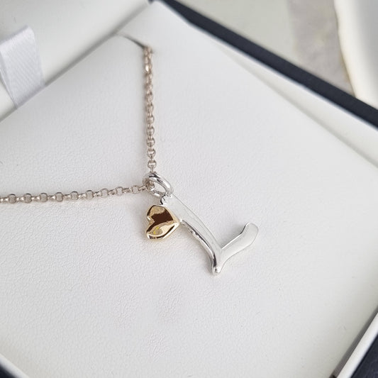 Love letters - Silver initial necklace with gold heart