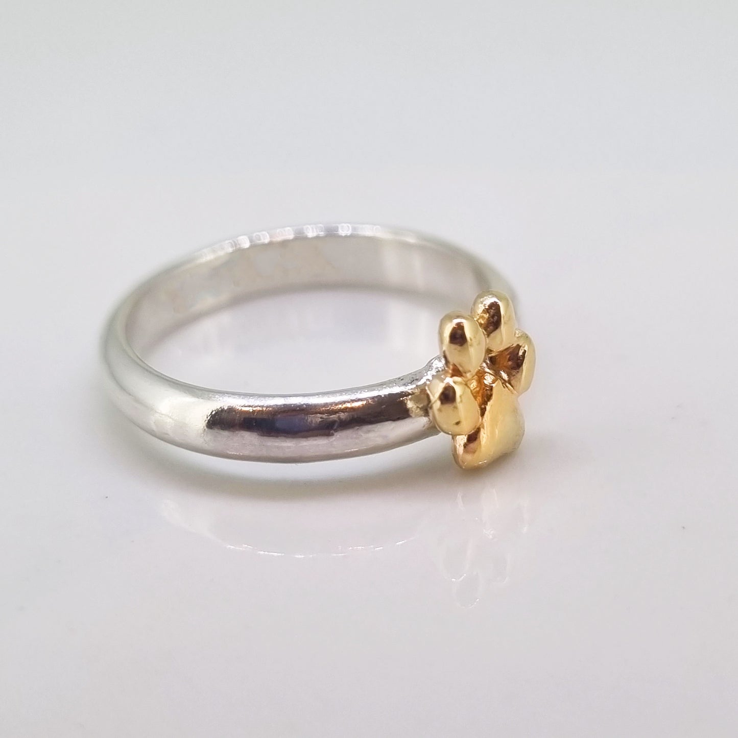 Animal paw ring - sterling silver with solid gold paw