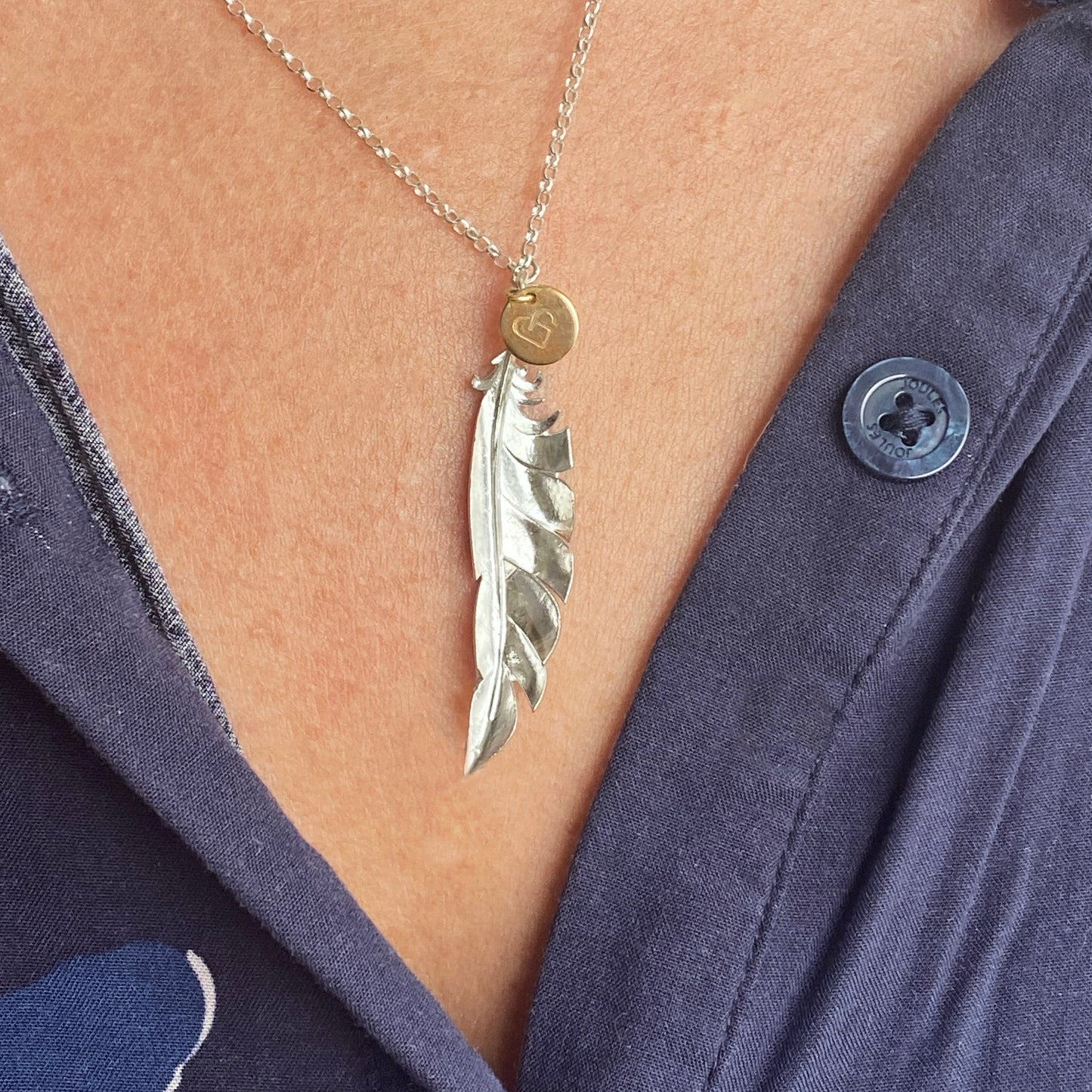 When you're near - Personalised silver feather necklace.