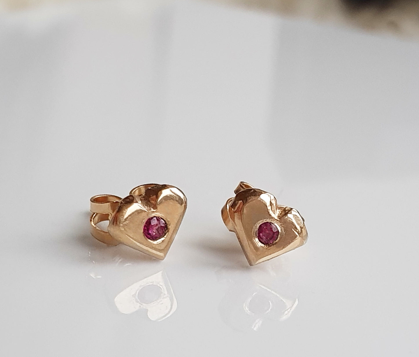 Cute heart stud earrings, handmade from solid silver or gold