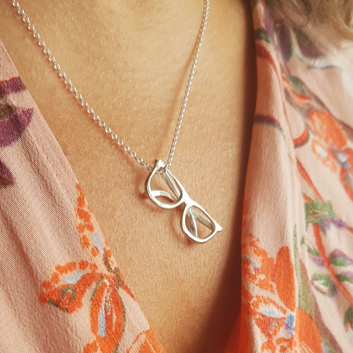 Solid silver spectacles pendant - necklace