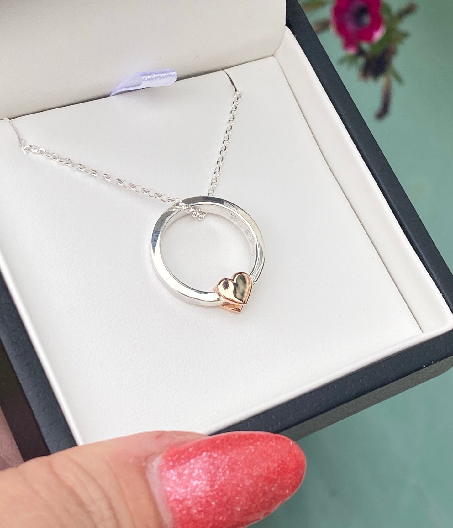 ‘One love’ double sided - necklace with solid gold or silver hearts on front and back