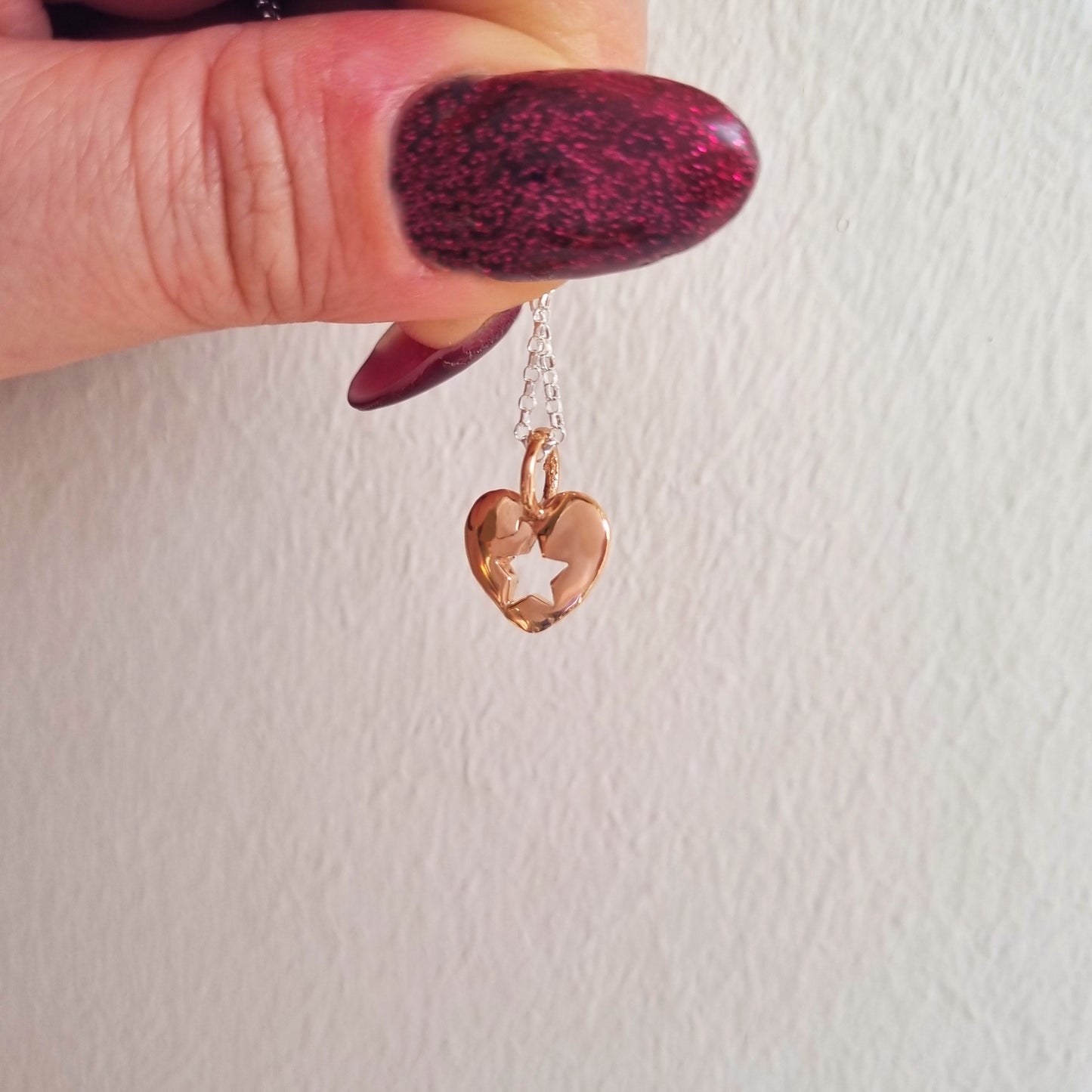 Star in my heart - Solid silver or gold heart necklace with cutout star