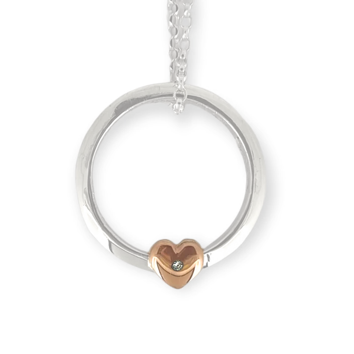 ‘One love’ necklace with solid gold or silver heart