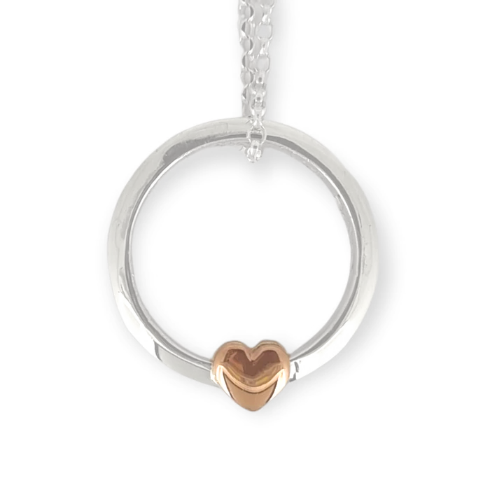 ‘One love’ necklace with solid gold or silver heart