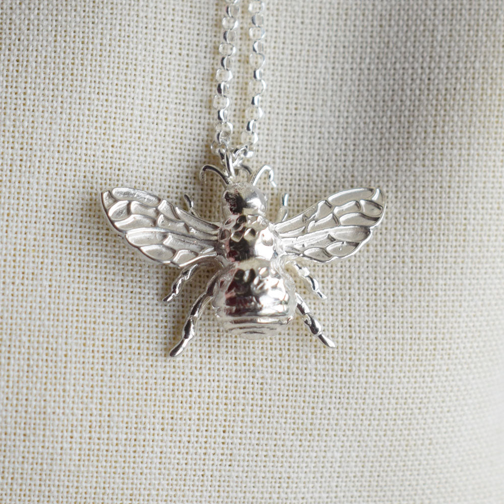 Bee Mine - Solid silver bumblebee necklace with secret gold heart