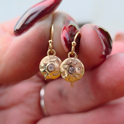 Gold gong earrings with diamonds