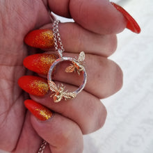 Load image into Gallery viewer, Item 259 - Silver halo with 2 solid gold baby bees - necklace