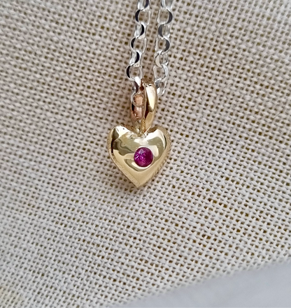 Tiny gold heart necklace with gemstone