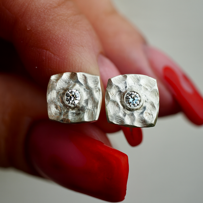 Silver statement earrings with diamonds