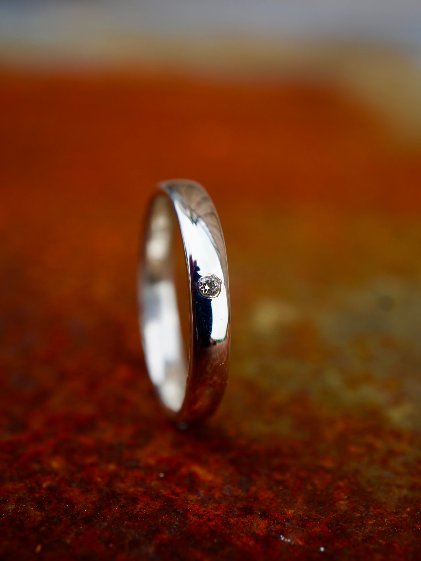 Sterling silver ring set with diamond