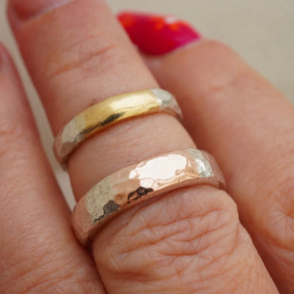 Strength ring - silver hammered ring with solid gold