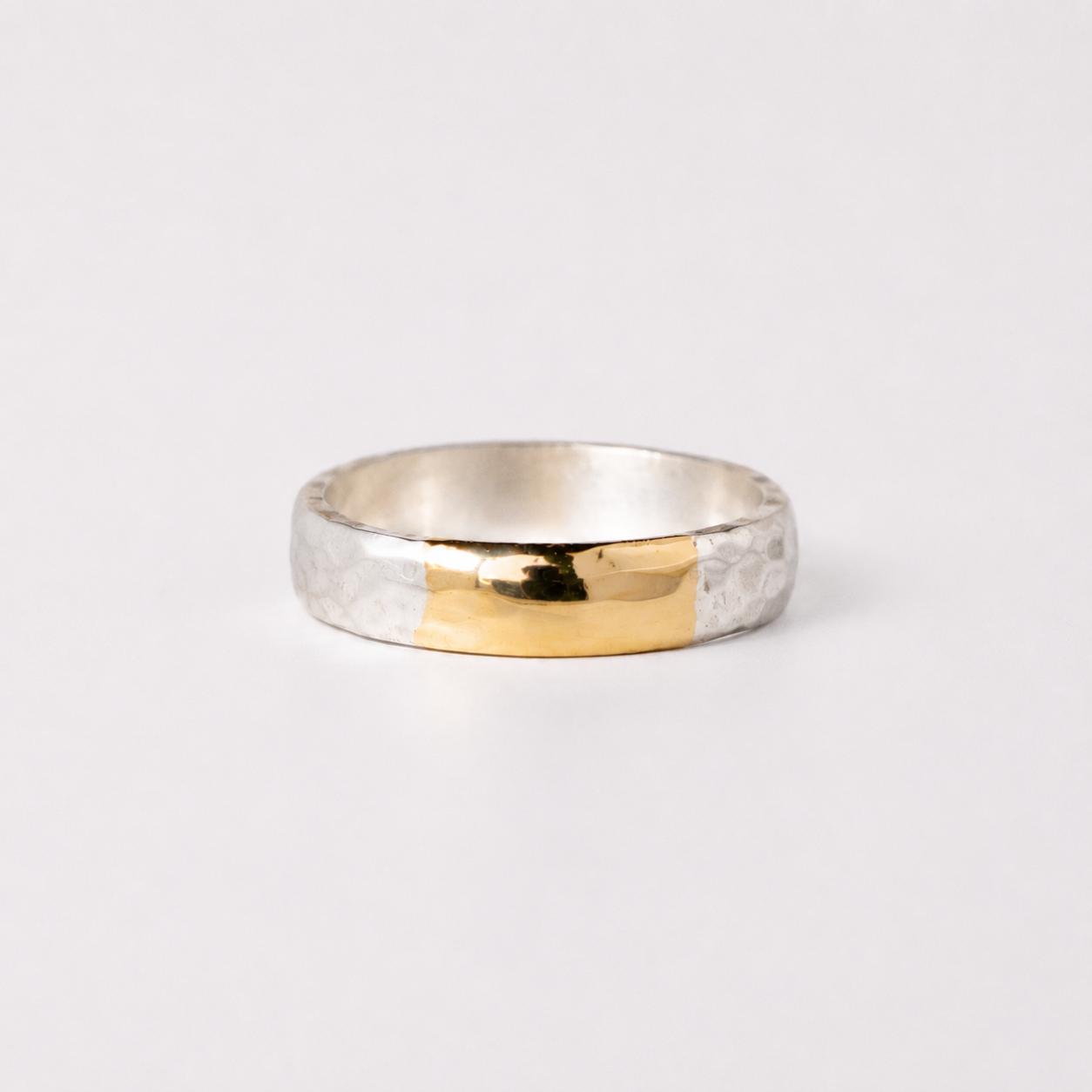 Strength ring - silver hammered ring with solid gold