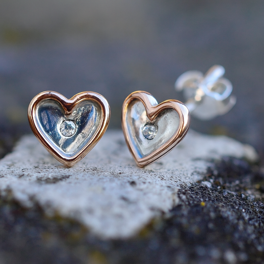 Open heart earrings with silver and gold