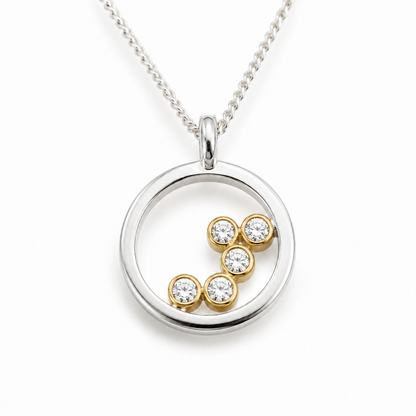 Stardust - Silver halo necklace with diamonds and gold
