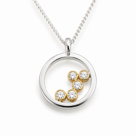 Stardust - Silver halo necklace with diamonds and gold