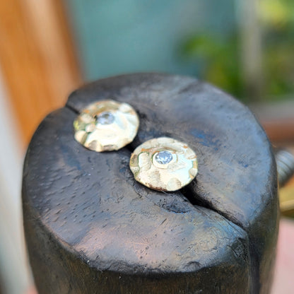 Gold gong earrings with diamonds