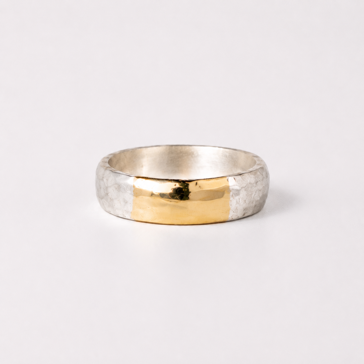 Strength ring - silver hammered ring with solid gold