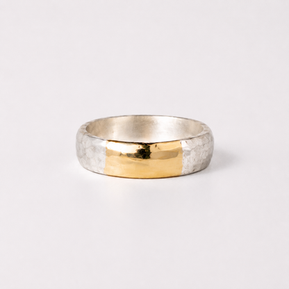 Strength ring - silver hammered ring with solid gold