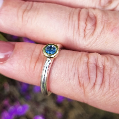 Chunky sapphire ring - silver, gold and gorgeous blue sapphire