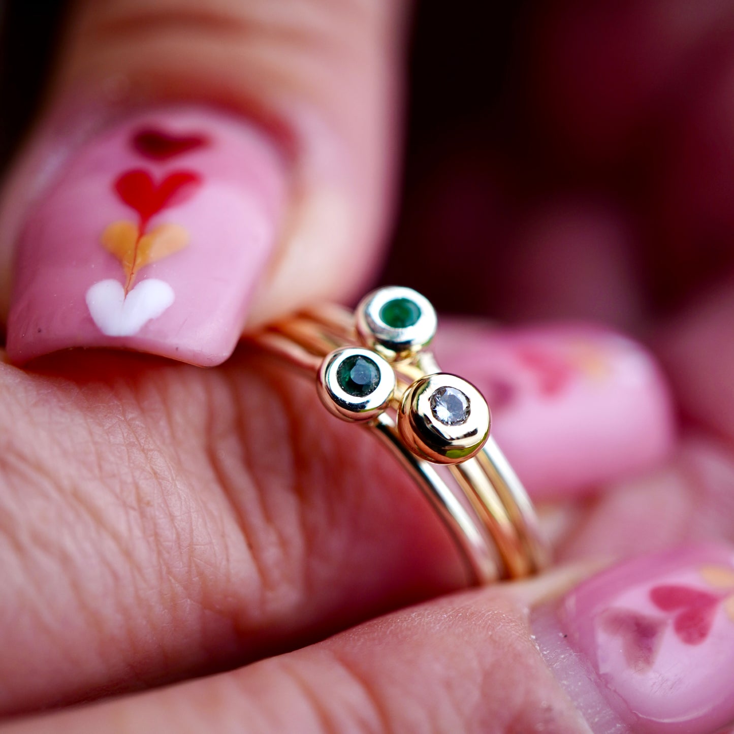 Birthstone ring - solid gold band with gemstone set in solid gold nugget