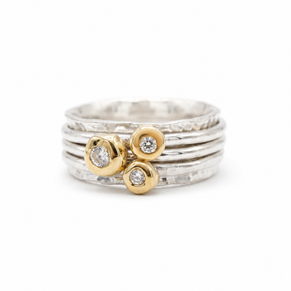 'Cariad' spinning ring handmade with solid gold, silver and diamonds