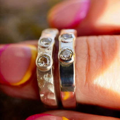 Chunky silver statement ring - three diamonds