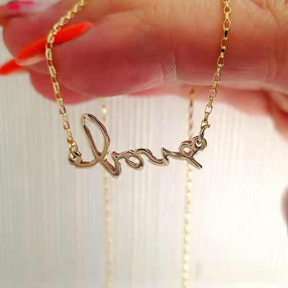 Solid silver or gold handwriting necklace