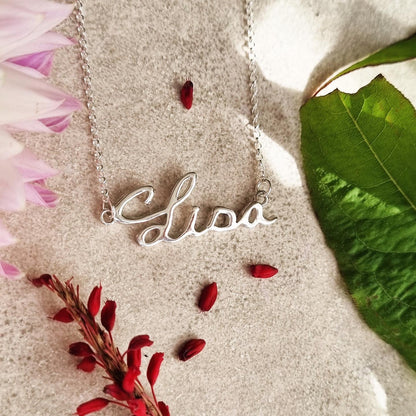 Solid silver or gold handwriting necklace