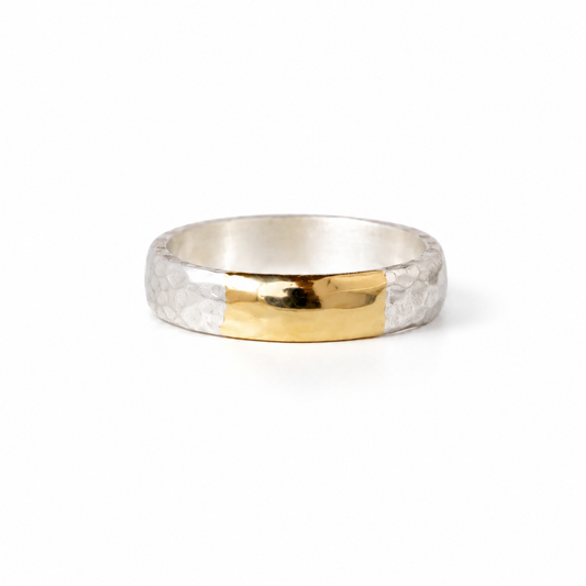 Strength ring - silver hammered ring with solid gold