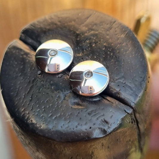 Domed silver earrings with diamonds or birthstones