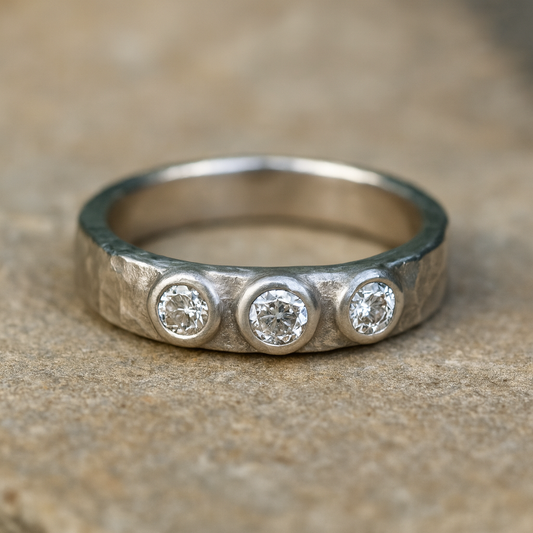 Chunky silver statement ring - three diamonds