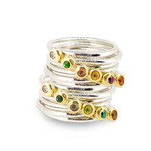 Load image into Gallery viewer, Birthstone ring - silver band with gemstone set in solid gold nugget