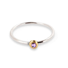 Load image into Gallery viewer, Birthstone ring - silver band with gemstone set in solid gold nugget