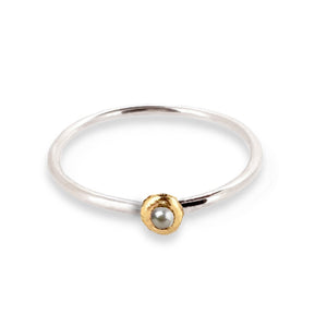 Birthstone ring - silver band with gemstone set in solid gold nugget