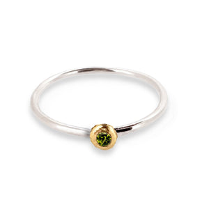 Birthstone ring - silver band with gemstone set in solid gold nugget