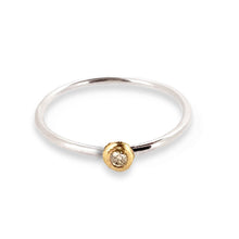 Load image into Gallery viewer, Birthstone ring - silver band with gemstone set in solid gold nugget