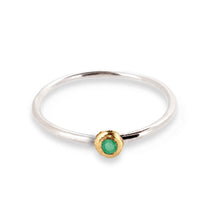 Load image into Gallery viewer, Birthstone ring - silver band with gemstone set in solid gold nugget