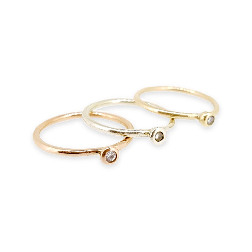 Gold stacking ring with a diamond. Solid 9ct rose gold, white gold or yellow gold