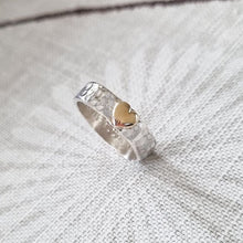 Load image into Gallery viewer, &#39;Be Mine&#39;. Charming hand hammered sterling silver ring set with solid gold heart.