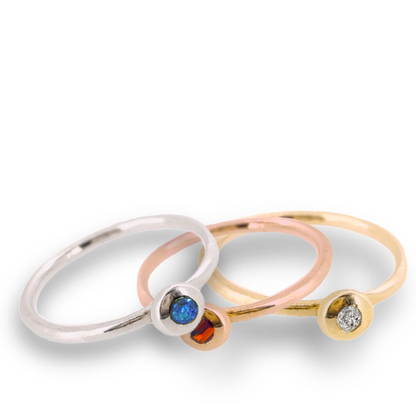 Birthstone ring - solid gold band with gemstone set in solid gold nugget