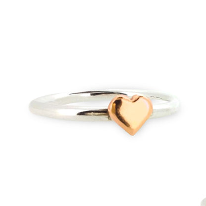 Dainty silver sweetheart ring with solid gold heart