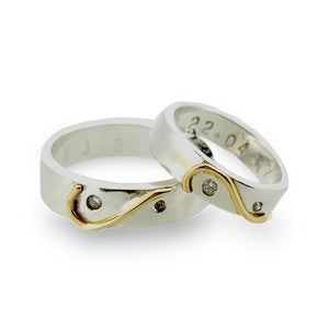 'Together We Are One' Wedding Set. Unique half-heart wedding rings.