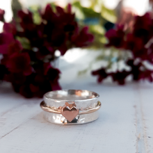 Load image into Gallery viewer, &#39;One Love&#39;. Solid gold spinning ring with solid gold heart.