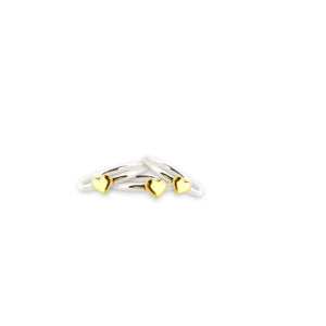 Dainty silver sweetheart stacking rings with gold hearts - set of 3