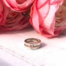 Load image into Gallery viewer, &#39;One love&#39; stacking set with silver rings and dainty solid gold heart